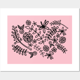 flower doodle black and pink Posters and Art